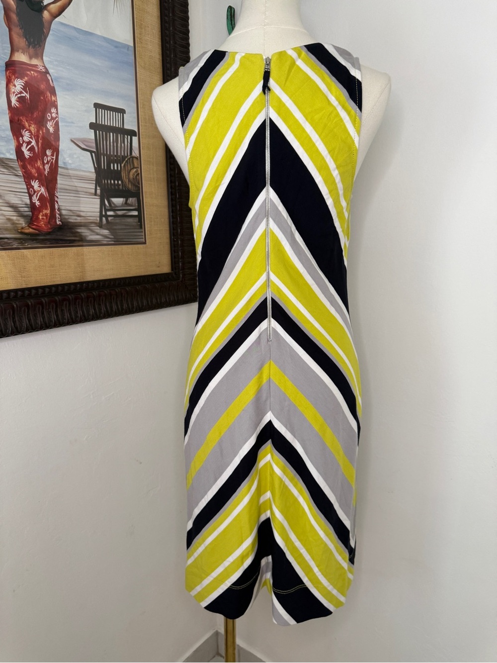 Banana Republic Milly Chevron Midi Dress in Yellow, Navy & Gray